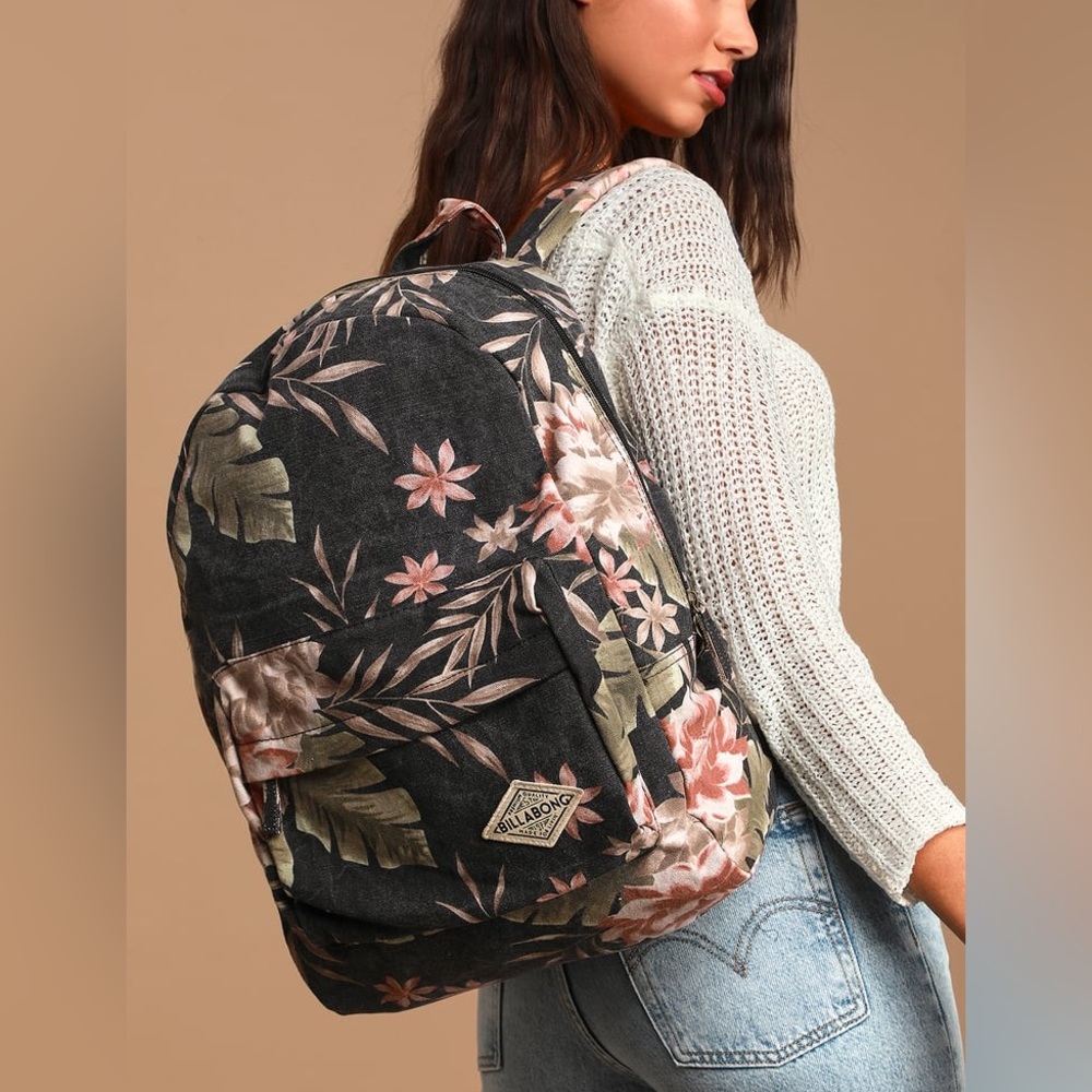 Hand Over Love Washed Black Floral Print Canvas Backpack